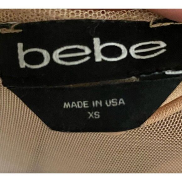 Bebe New Bodycon Solid Beige Nude Sheer Long Sleeve Ruched Mini Dress Xs - Picture 12 of 12